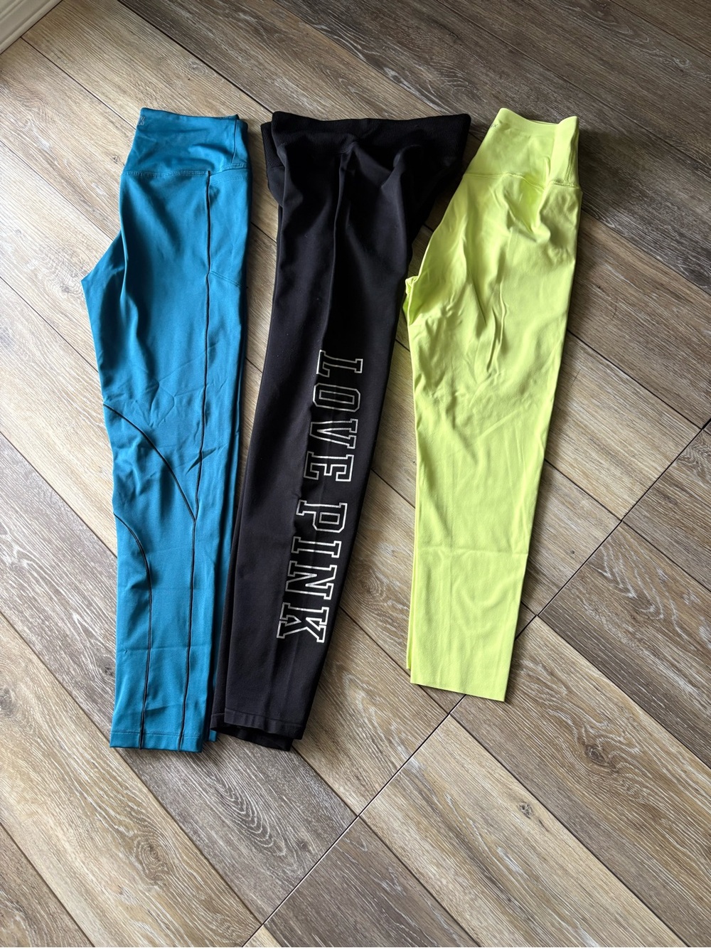 PINK Victoria's Secret Black Leggings with White LOVE PINK Side Lettering